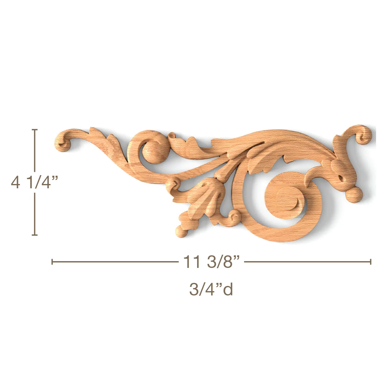 Acanthus Bellflower Scrolls, Left & Right Pair, 11 3/8"w x 4 1/4"h x 3/4"d - Image 2