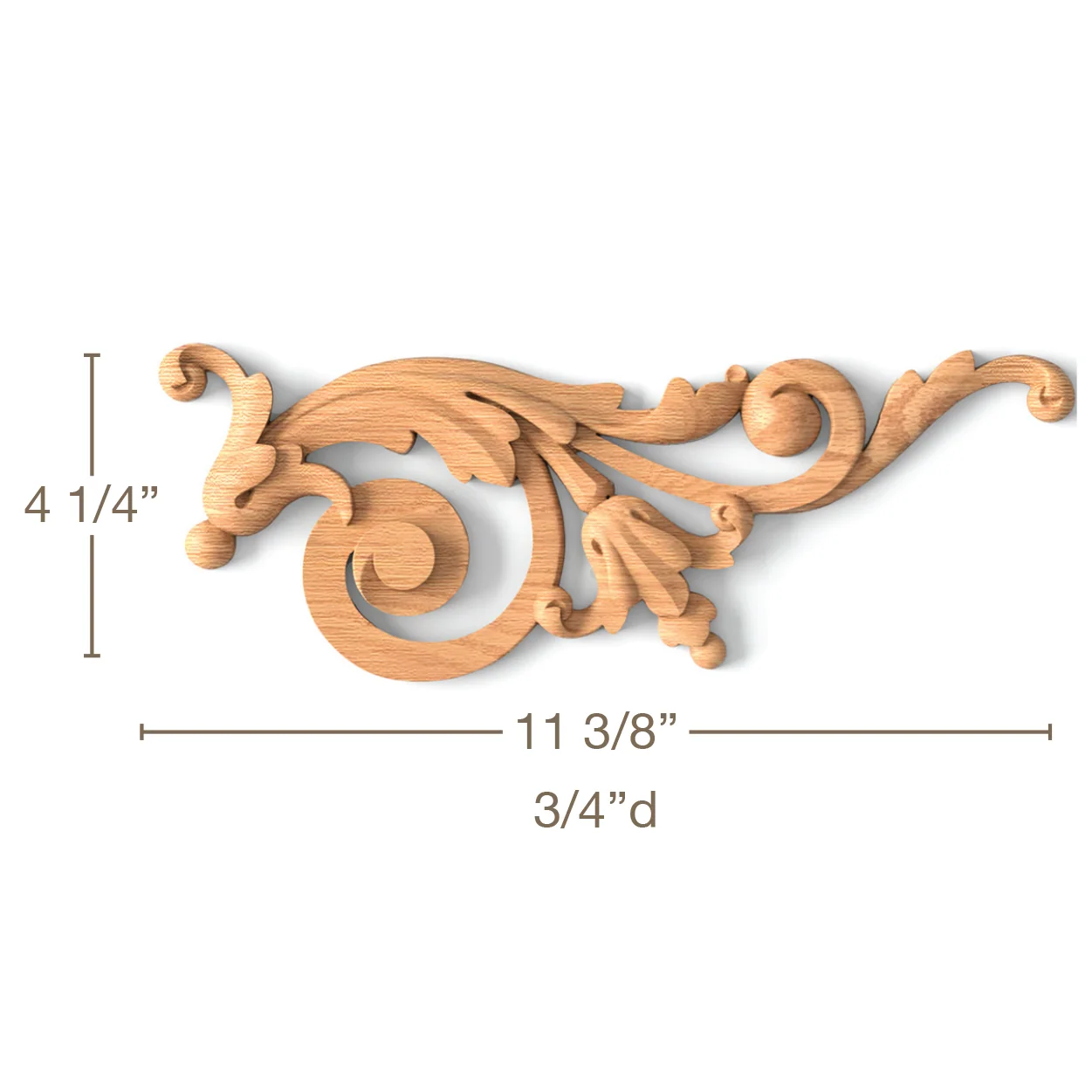 Acanthus Bellflower Scrolls, Left & Right Pair, 11 3/8"w x 4 1/4"h x 3/4"d - Image 3
