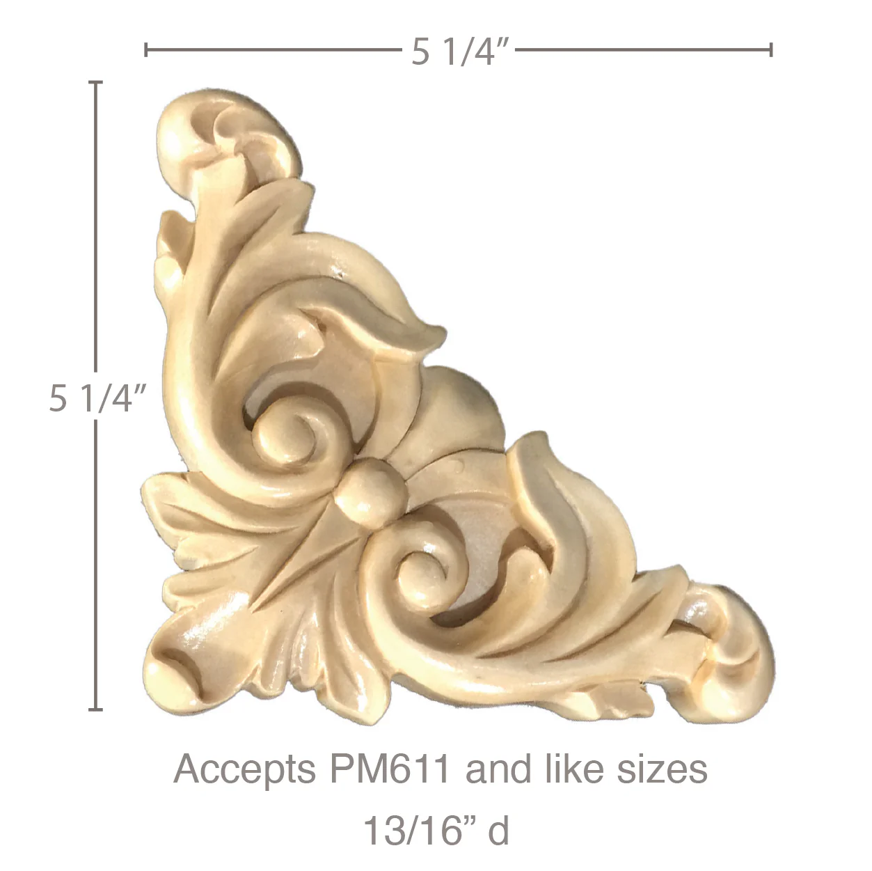 Acanthus Corner, 5 1/4" x 5 1/4" x 13/16", Set of 4, Resin, Ships: In 8 -12 Business Days