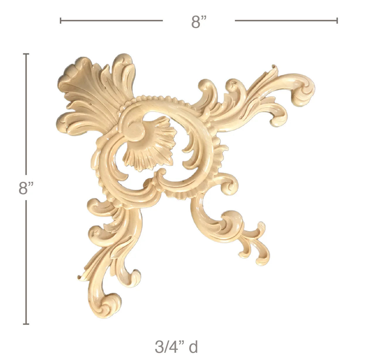 Acanthus Corner, 8" x 8" x 3/4", Resin, Ships: In 8 -12 Business Days