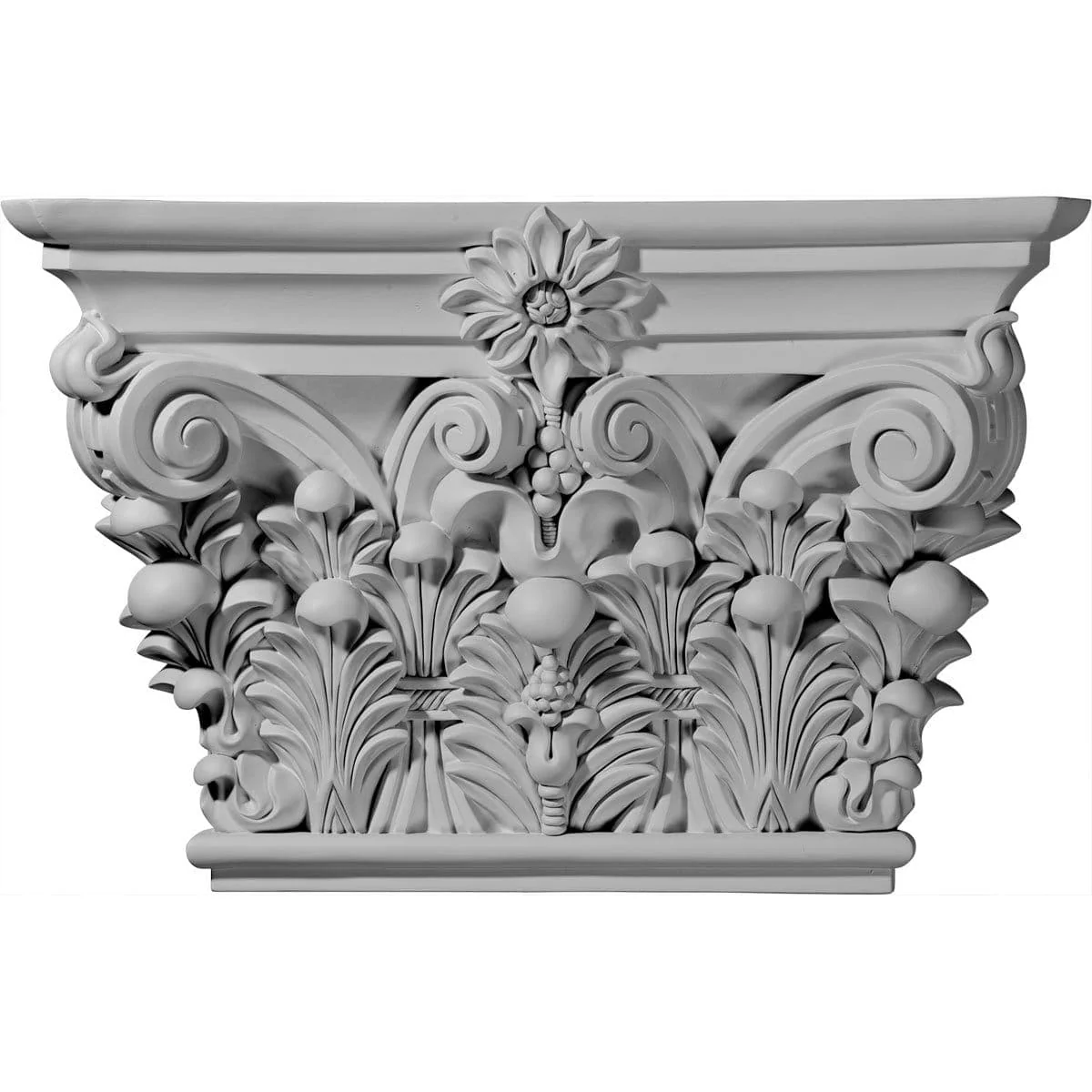 Acanthus Leaf Capital (Fits Pilasters up to 15 5/8"W x 1 5/8"D), 24 1/8"W x 15 7/8"H x 6 3/4"D