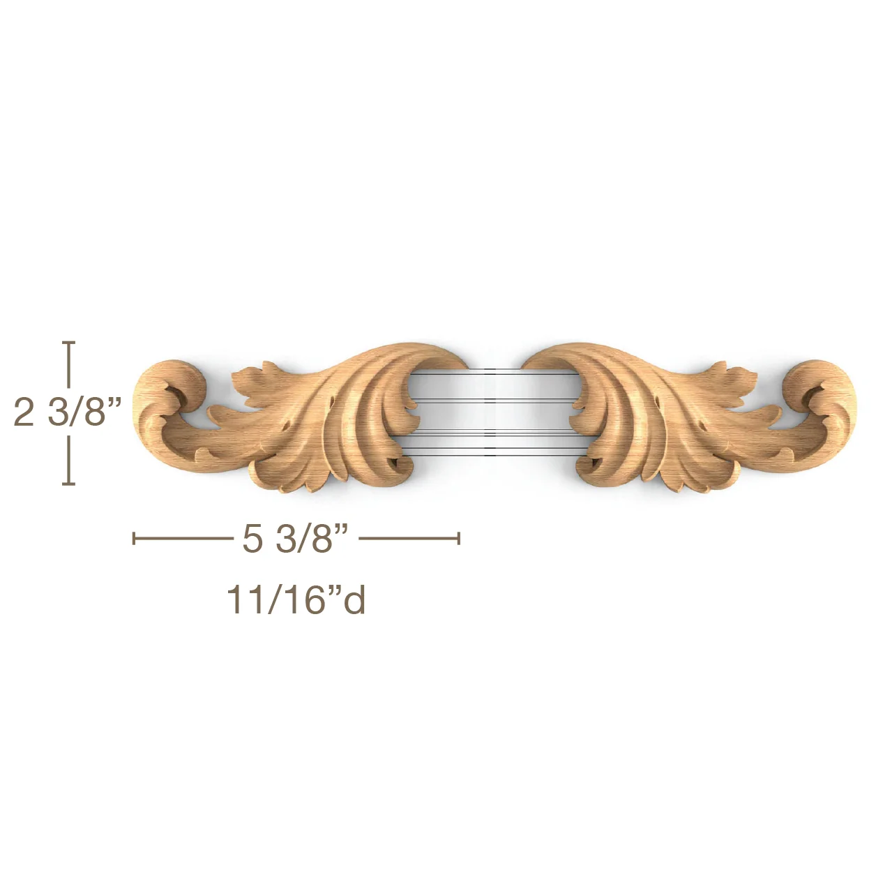 Acanthus Scroll Tip, 2 Left-Hand (LH) and 2 Right-Hand (RH) pieces, 5 3/8"w x 2 3/8"h x 11/16"d