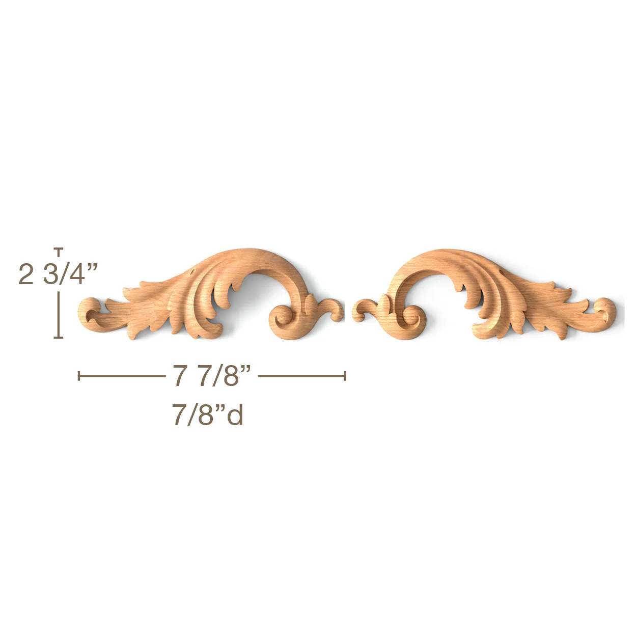 Acanthus Scrolls 2, Left & Right Pair, 7 7/8"w x 2 3/4"h x 7/8"d