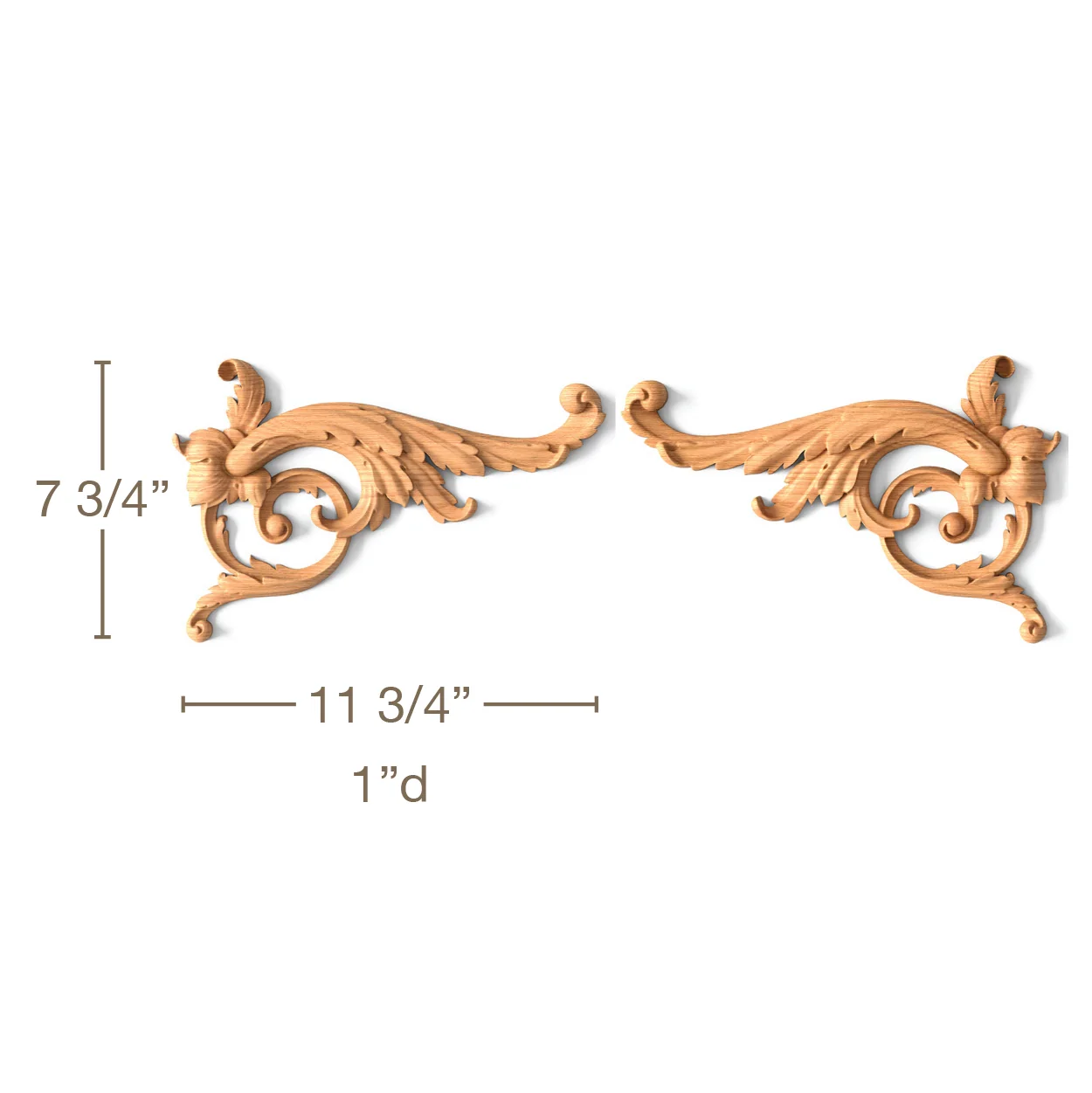 Acanthus Scrolls, Left & Right Pair,11 3/4"w x 7 3/4"h x 1"d