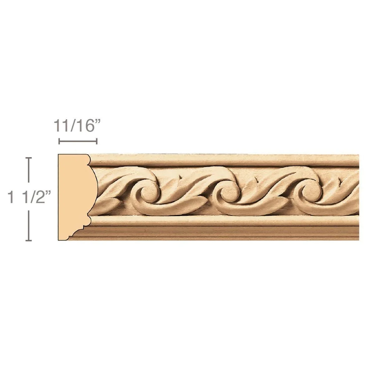 Acanthus Wave(Repeats 1 3/8), 1 1/2''w x 11/16''d x 8' length, Resin is priced per 8' length