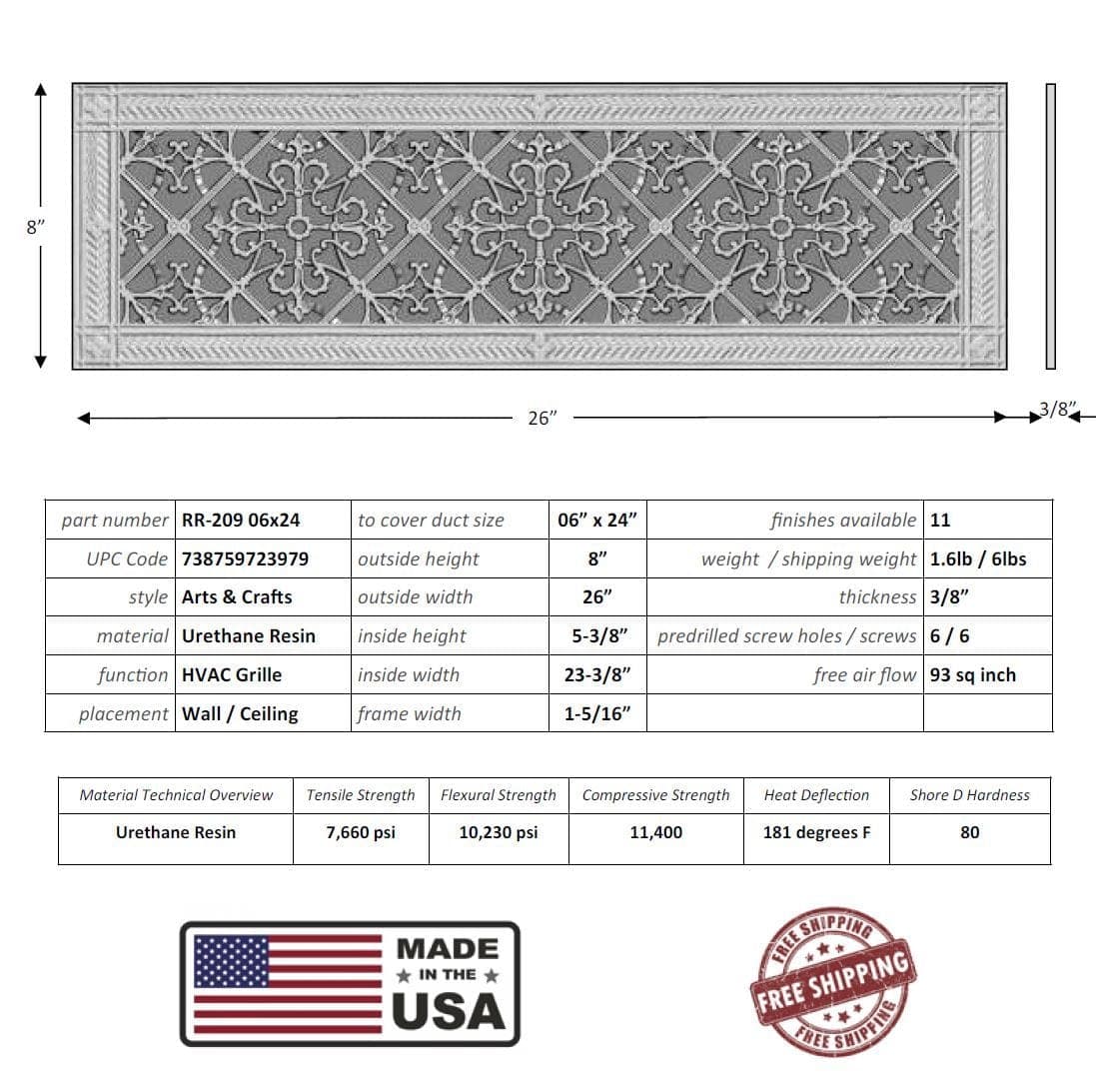 Arts and Crafts Grille for Duct Size of 6"- Please allow 1-2 weeks. - Image 10