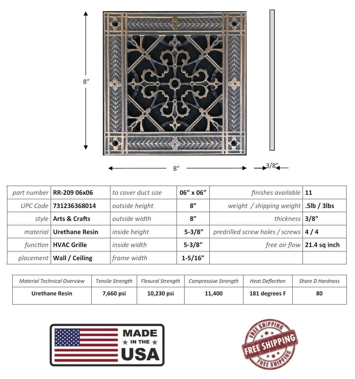Arts and Crafts Grille for Duct Size of 6"- Please allow 1-2 weeks. - Image 16