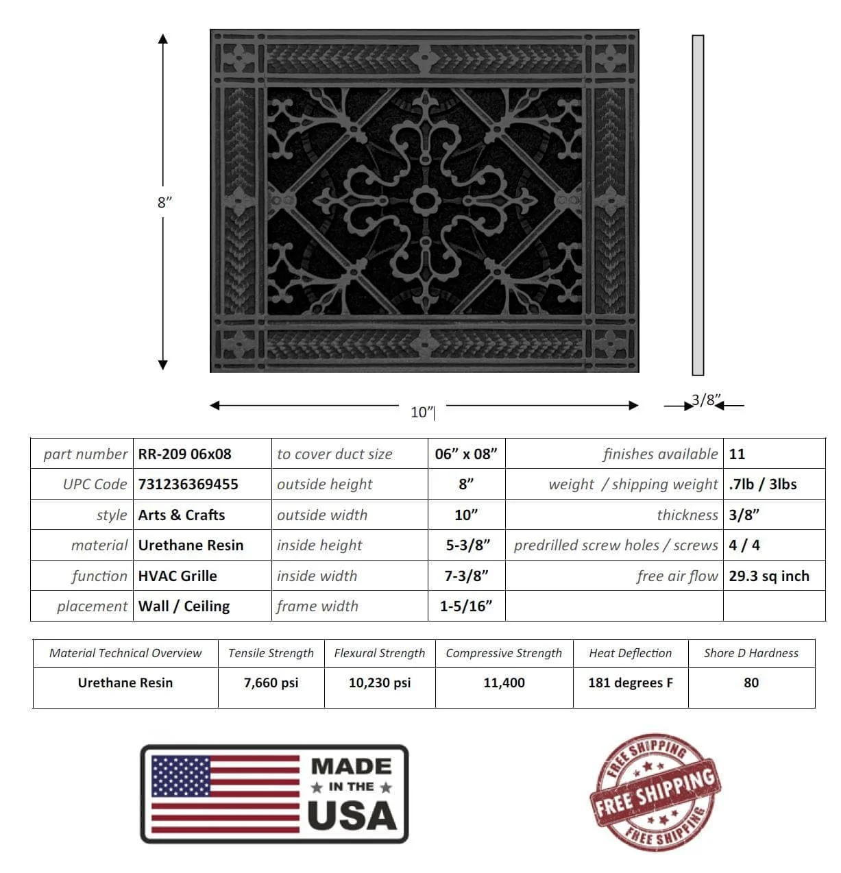 Arts and Crafts Grille for Duct Size of 6"- Please allow 1-2 weeks. - Image 18
