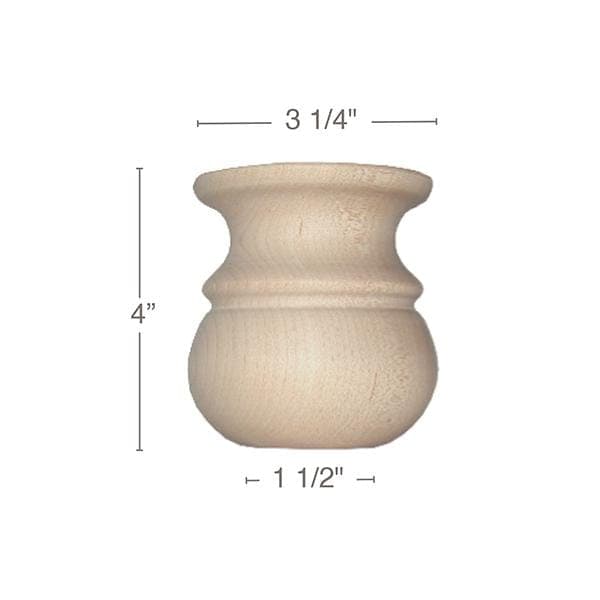 Bun Foot, 3  1/4"w x 4"h x 3  1/4"d