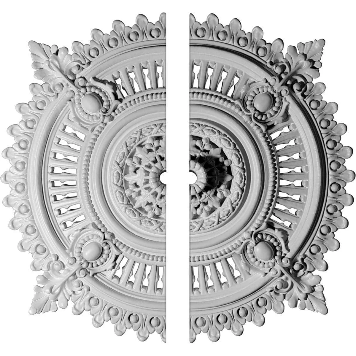 Ceiling Medallion, Two Piece (Fits Canopies up to 1 1/4")29 1/8"OD x 1 1/4"ID x 4"P