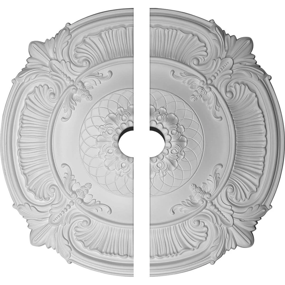 Ceiling Medallion, Two Piece (Fits Canopies up to 3 3/4")39 1/2"OD x 3 3/4"ID x 2 1/2"P