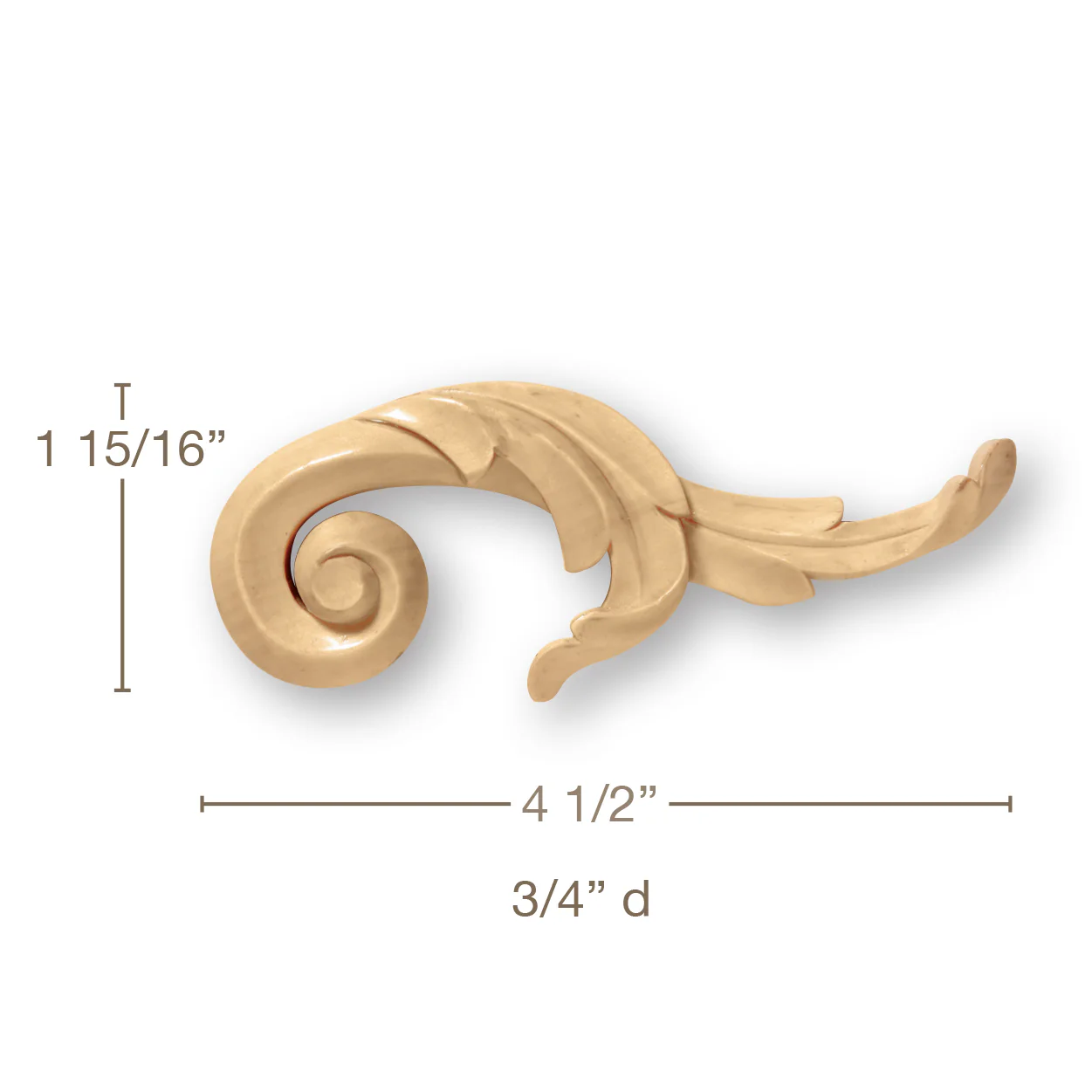 Set of 4 Continuous Scrolls, Lindenwood 4 1/2"w x 1 15/16"h x 3/4"d