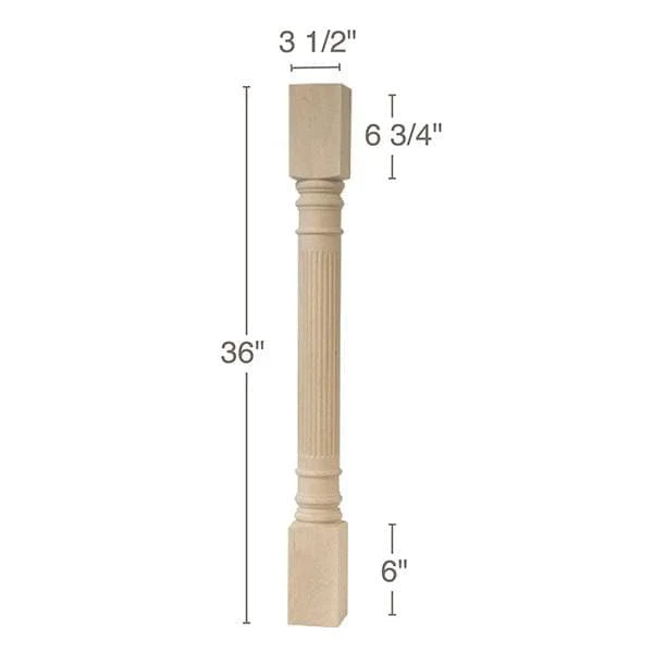 Corinthian Reeded Island Column, 3 1/2"sq. x 36"h