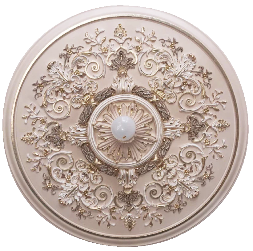 Cross Ribbons with Acanthus Leaves Medallion, 47'' dia x 2"d, 1 piece, 2 1/2'' center hole, Plaster - Image 2