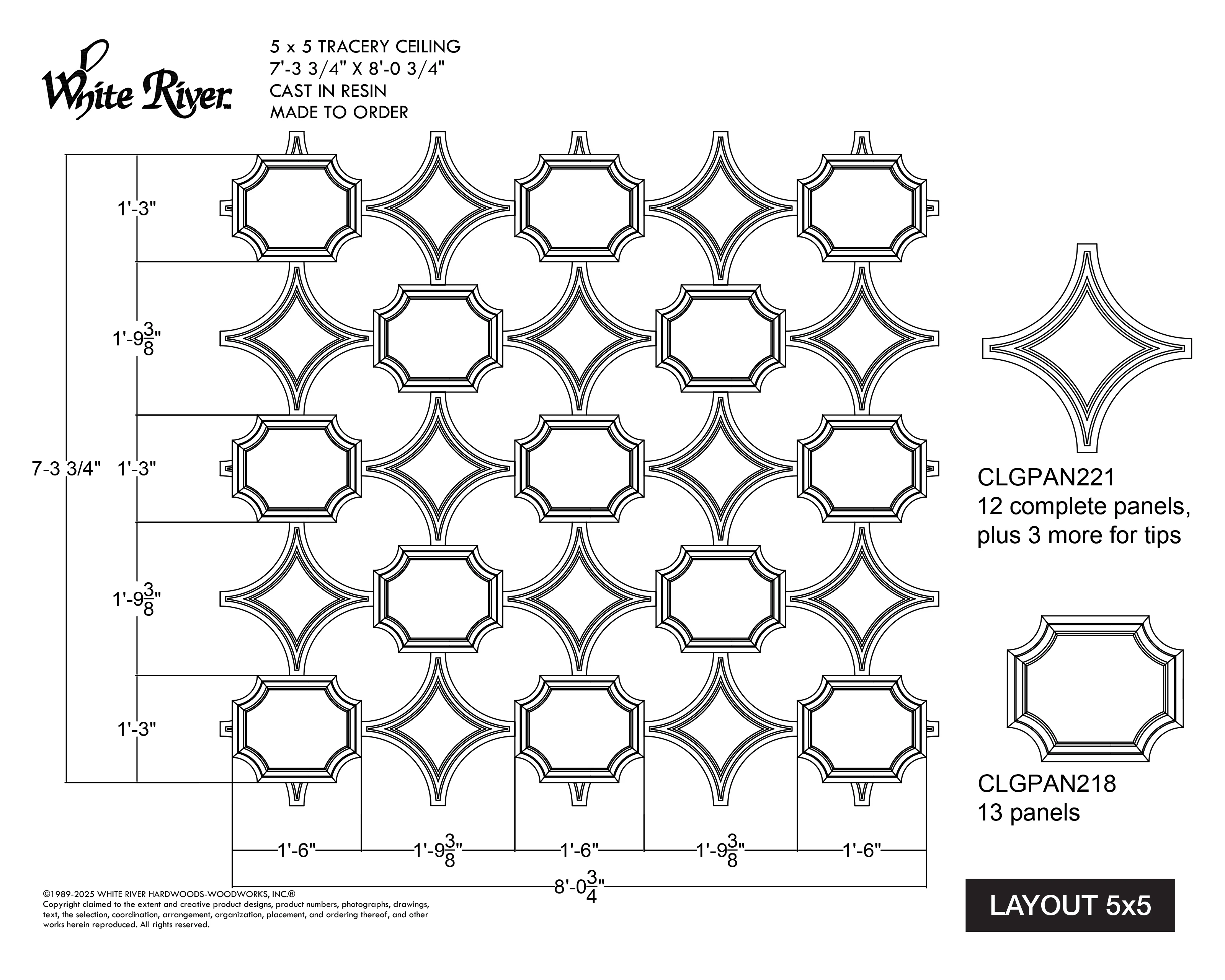 Diamond Tracery Panel, 21 3/8" X 21 3/8" x 13/16", 1 pair, Resin - Image 13