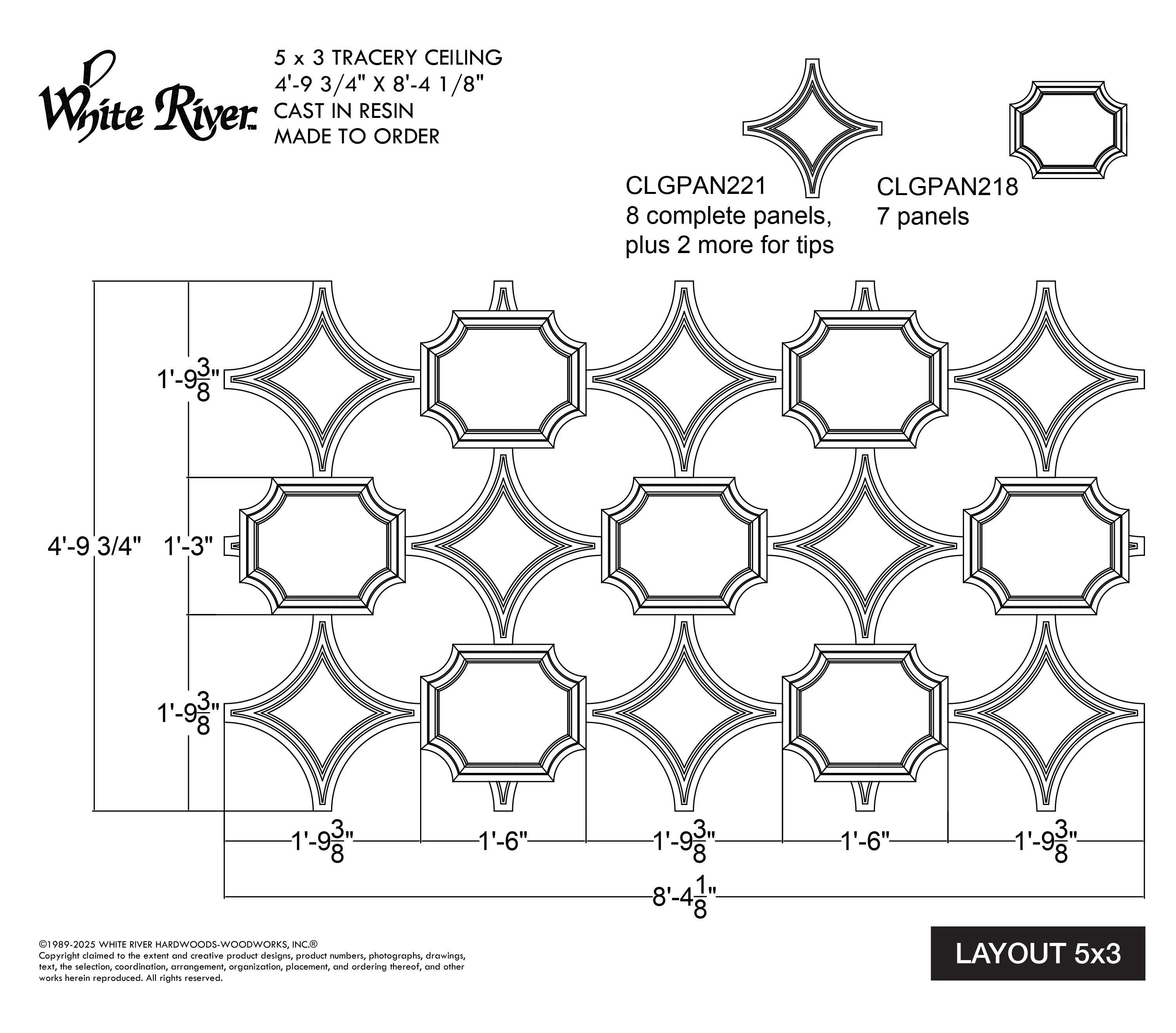 Diamond Tracery Panel, 21 3/8" X 21 3/8" x 13/16", 1 pair, Resin - Image 10