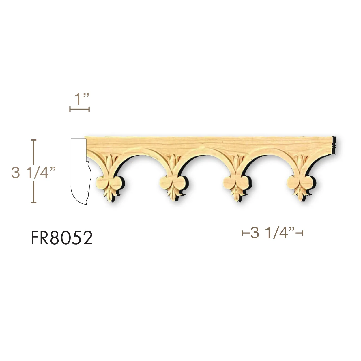 Gothic Arch Moulding, 1" x 3 1/4"h, Resin