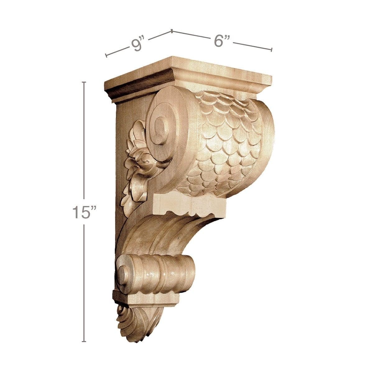 Large Imbricated Bracket Corbel, 6''w x 15''h x 9''d