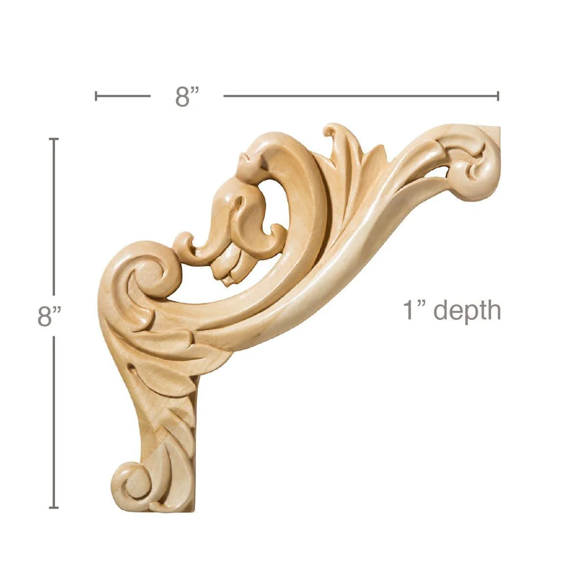 Med Clipped Scroll Corners, sold left and right pair /pkg., 8"w 8"h x 1"d
