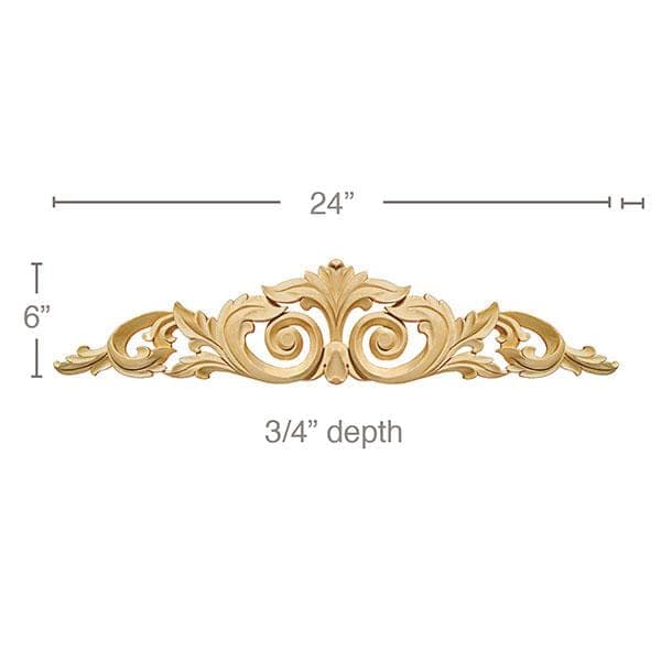 Large Acanthus with Scrolls, 24"w x 6"h x 3/4"d