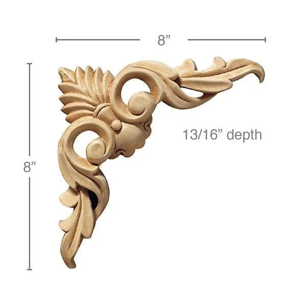 Medium Plume Corner, 8''w x 8''h x 13/16''d