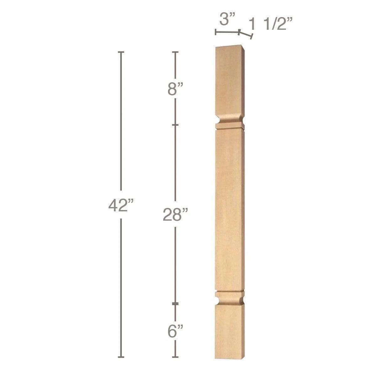 Mission Cam Bar Split Column, 3"w x 42"h x 1 1/2"d, 1 Pair
