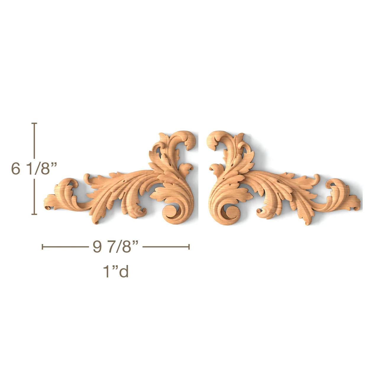 Robust Acanthus Scrolls, Left & Right Pair, 9 7/8"w x 6 1/8"h x 1"d