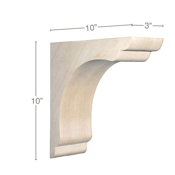 Shaker Overhang Bar Bracket Corbel, 3"w x 10"h x 10"d