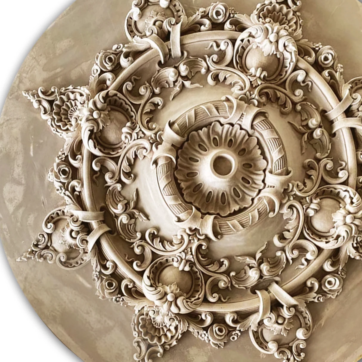 Shells and Bellflowers Medallion, 37'' dia x 2 3/4"d, 1 piece, 3'' center hole, Plaster