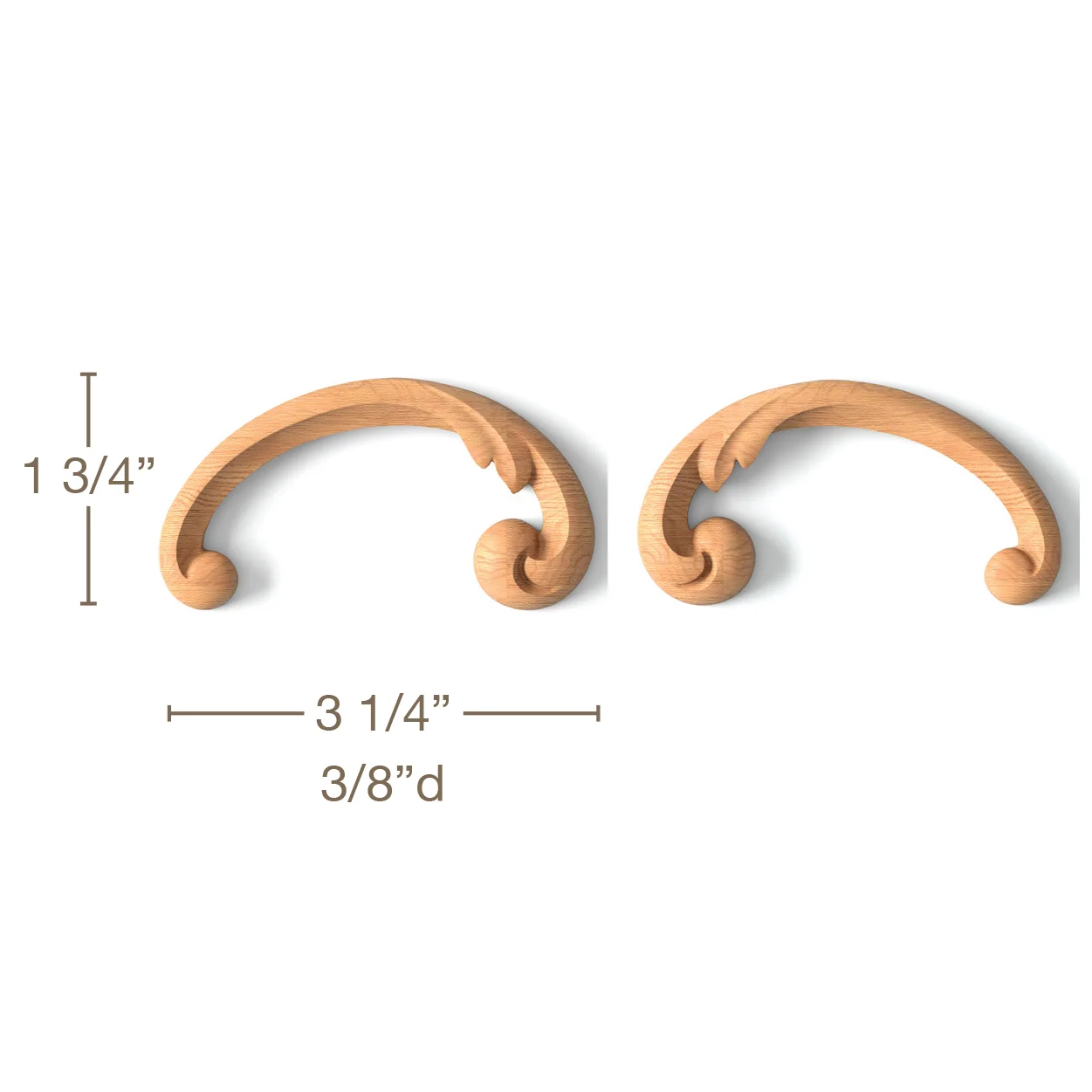 Simple Scrolls2 LR Pairs, 3 1/4"w x 1 3/4"h x 3/8"d