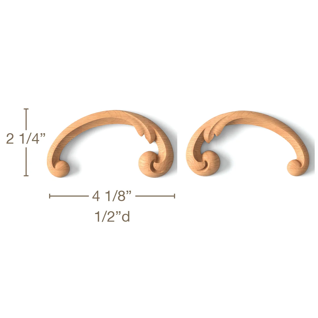 Simple Scrolls, Left & Right Pair, 4 1/8"w x 2 1/4"h x 1/2"d, SPECIAL ORDER