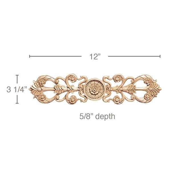 Small Rosette with Scrolls, 12''w x 3 1/4''h x 5/8''d