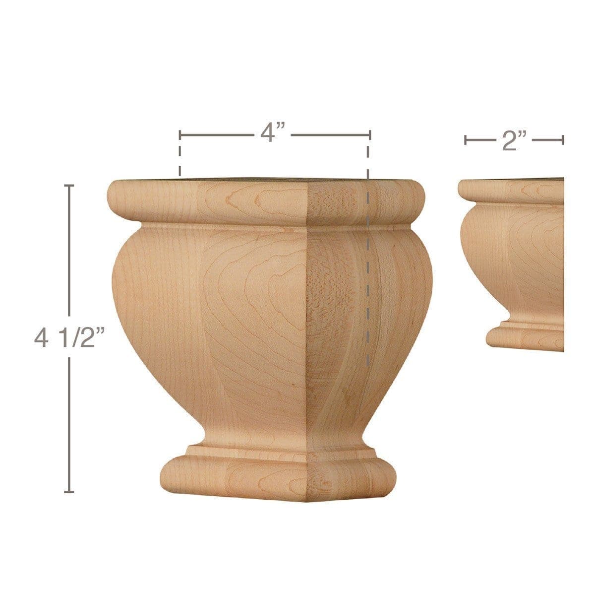 Square Traditional Split Foot, 4"w x 4 1/2"h x 2"d, 1 Pair