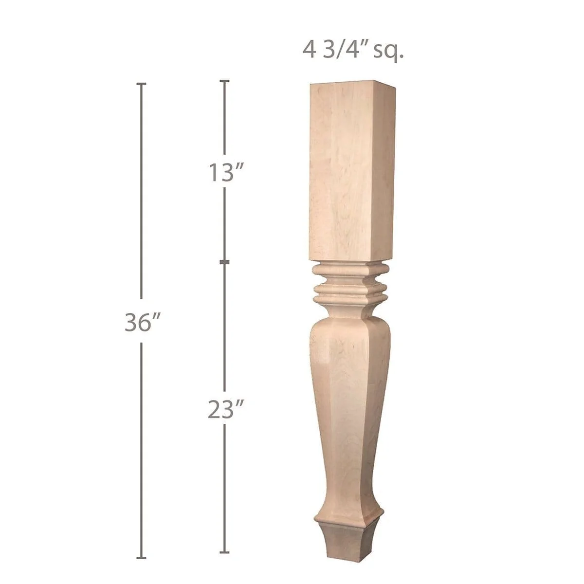 Traditional Cambered Island Leg, 4 3/4"sq. x 36"h